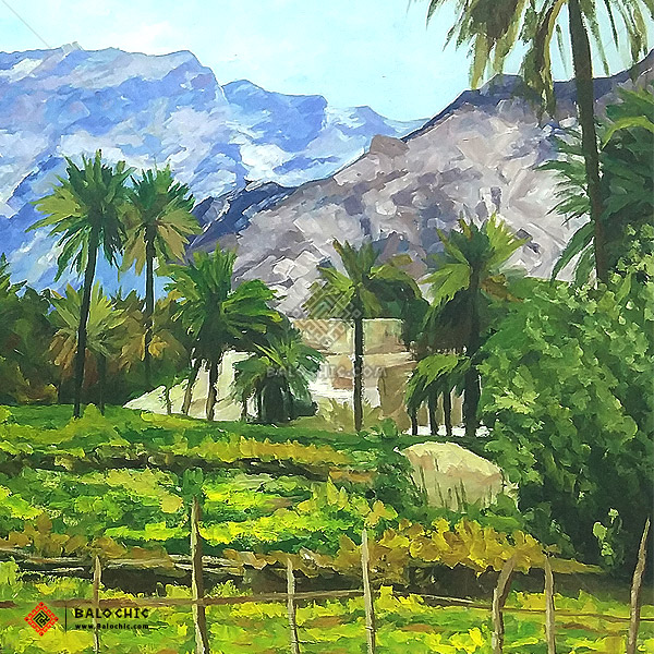 تابلو نقاشی طبیعت روستای کله گان بلوچستان